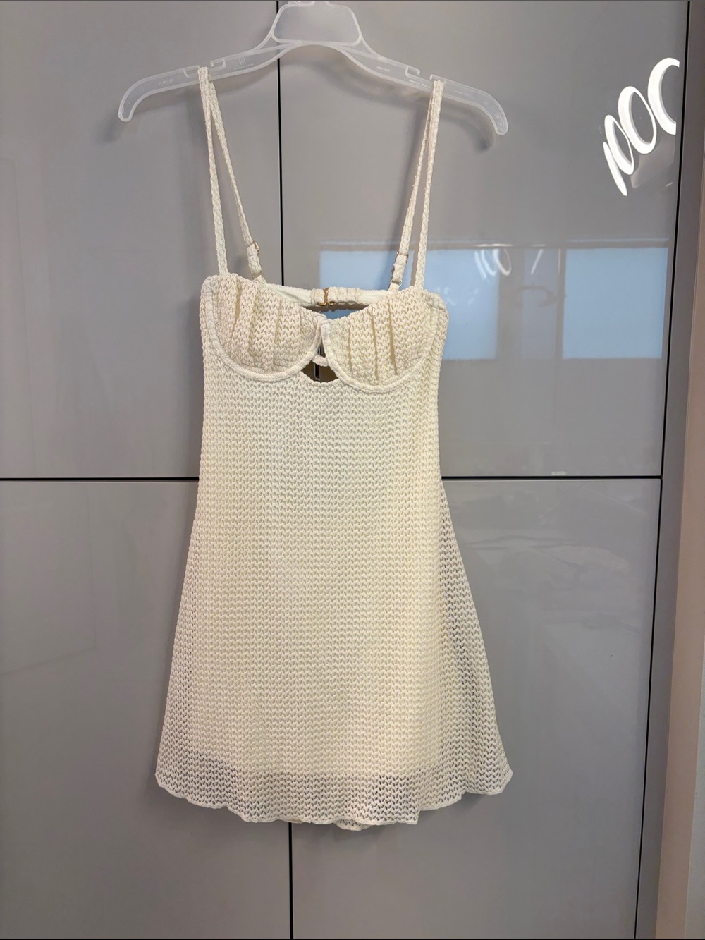 Knit Cream Mini Dress with Built-In Bra